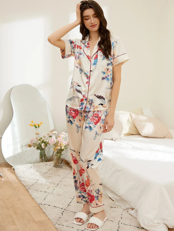 Women’s Floral & Bird Print Lycra Blend Night Suit