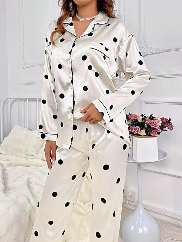 Classic Lycra Blend Polka Dot Pajama Set