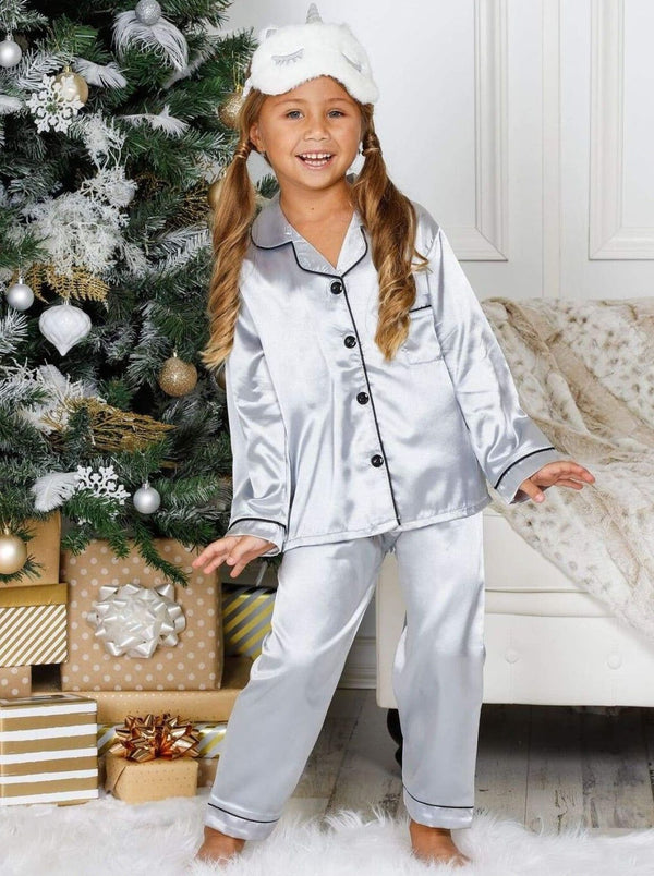Elegant Gray Satin Nightwear Set for Kids