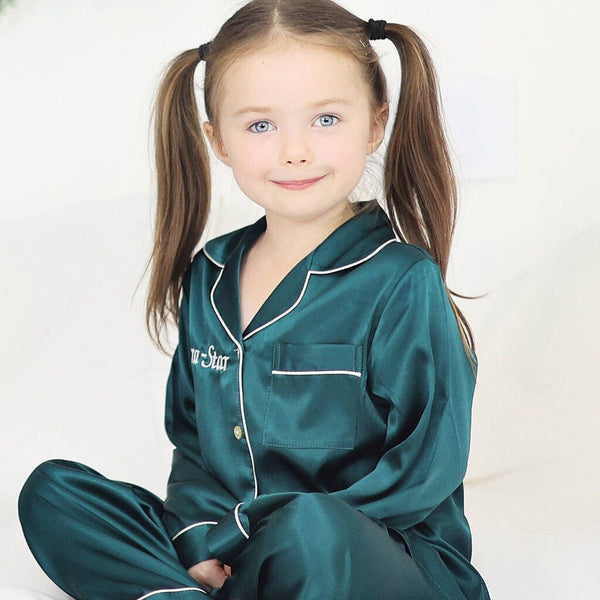 Luxurious Teal Satin Pajama Set for Kids