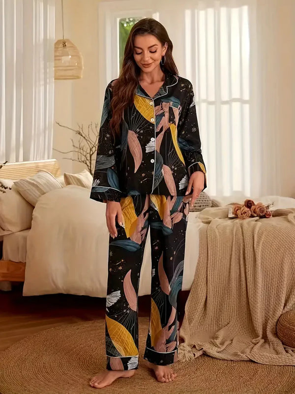 Stylish Abstract Print Pyjama Set – Soft Lycra Blend, Comfortable Nightwear