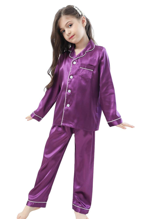 Elegant Wine Satin Pajama Set for Kids