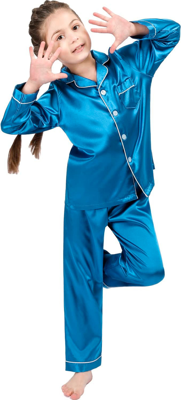 Elegant Sky Blue Satin Nightwear Set for Kids