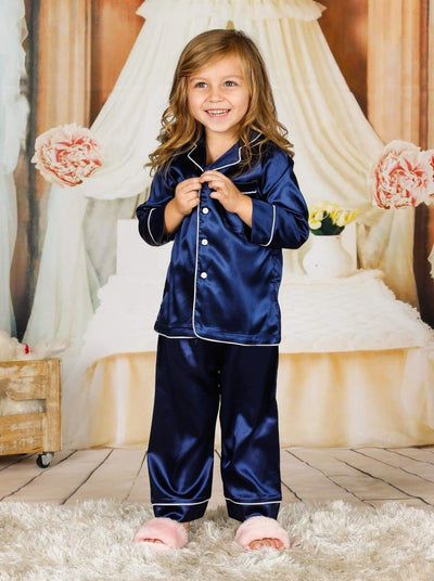 Classic Royal Blue Satin Nightwear Set for Kids