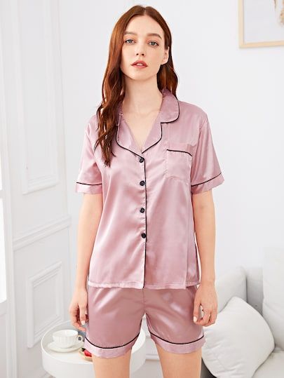 Women's Night Suit with Basic Light Pink Satin Shorts
